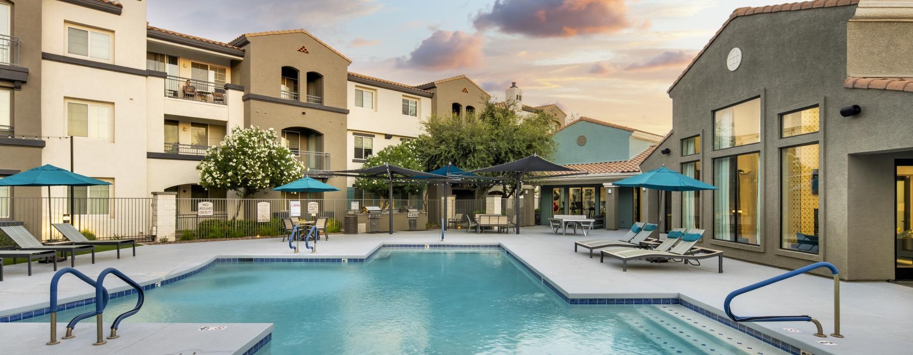 a swimming pool in a resort
