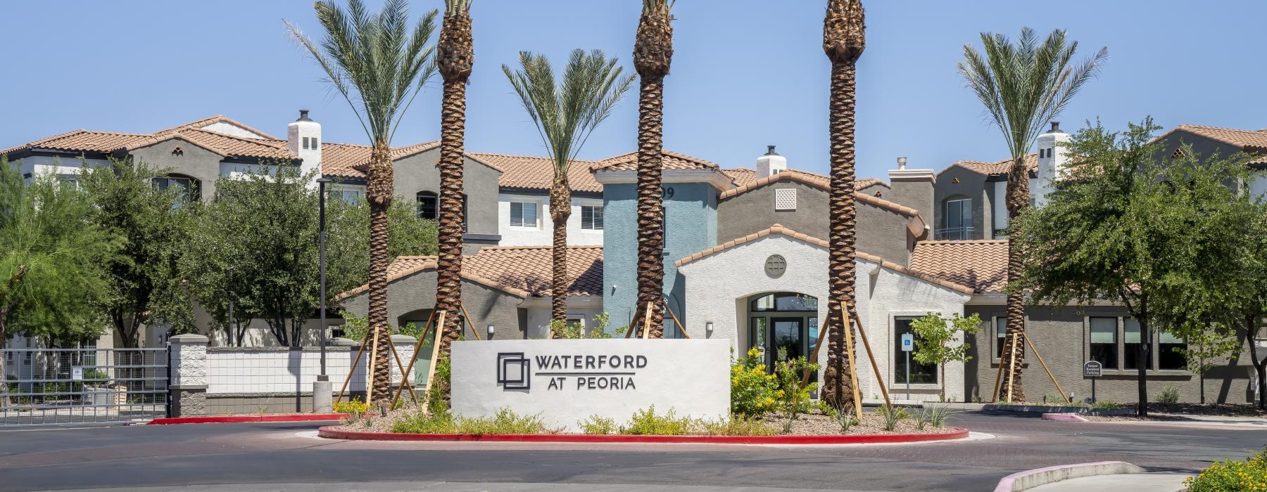 a building with palm trees